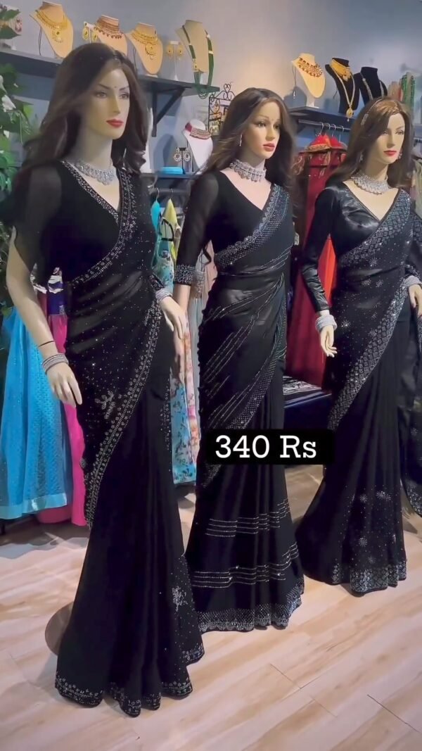 Beautiful Designer Saree on Faux Georgette with Hot Fix work and Blouse - Image 2