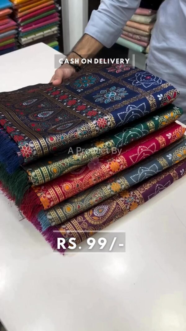 Ajrakh Soft Silk Sarees we - Image 2