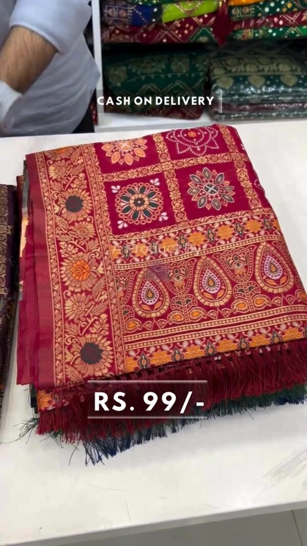 Ajrakh Soft Silk Sarees we - Image 3