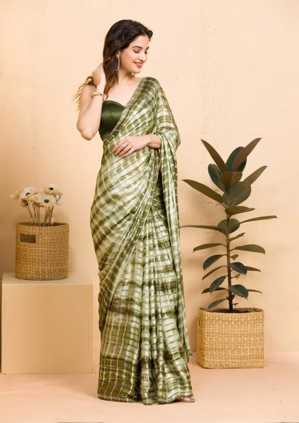 Mehendi Georgette Designer Saree - Image 3