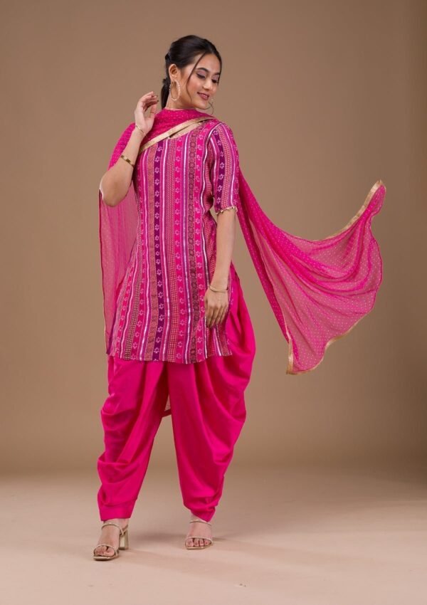 Rani Pink Zariwork Bandhini Readymade Salwar Suit