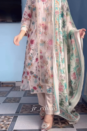 Elegant Floral Print Kurti Set with Dupatta - Women's Pastel Ethnic Wear