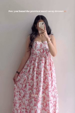 Women’s Sleeveless Blue-Beige Floral Print Maxi Dress – Lightweight Vacation-Ready Fashion