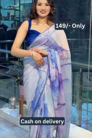 Women’s Abstract Blue-Purple Printed Saree with Solid Blouse – Lightweight Everyday Ethnicwear