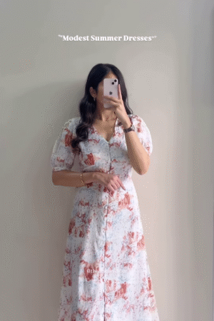 Women’s White Short-Sleeve Dress with Red & Blue Floral Prints