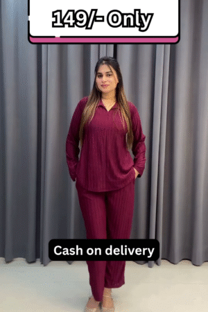 Women’s Maroon Belted Kurti with Matching Straight Pants – Casual Ethnicwear with Layered Elegance