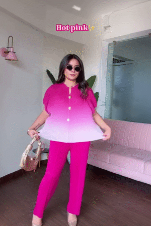 Hot Pink Ombre Button-Down & Statement Pant Set