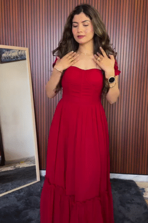 Crimson Charm Off-Shoulder Gown