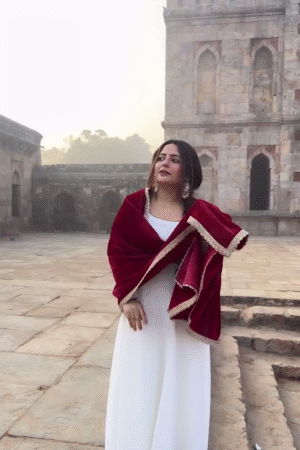 Ivory Elegance Anarkali with Velvet Shawl