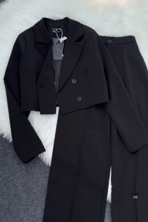 Black Cropped Blazer & High-Waist Trousers Co-ord Set