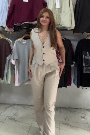 Beige Sleeveless Vest & Trousers Co-ord Set