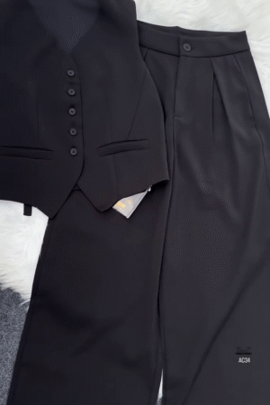 Women’s Black Tailored Vest & Wide-Leg Trouser Co-ord Set