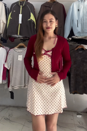 Women’s Polka Dot Mini Dress with Cropped Cardigan Set