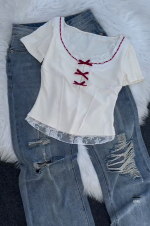 Women’s Pink Lace-Trim Blouse with Bow Detail