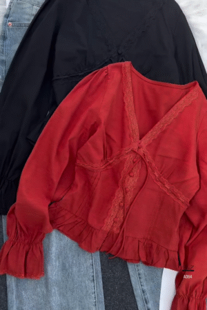 Lace Trim V-Neck Blouse