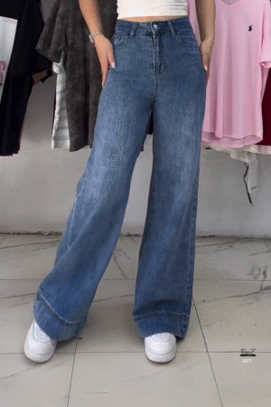 Classic High-Waist Wide-Leg Blue Jeans