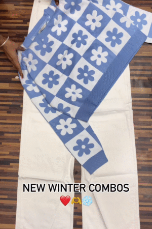 Winter Knitwear Combos ❄️ Cozy Sweaters with White & Black Pants – Floral, Wavy & Geometric Styles