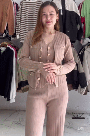 Ribbed Knit Co-ord Sets 🧶🖤 With Button Accents – Black & Beige Variants