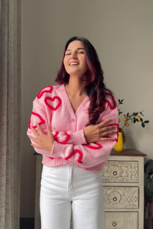Heart & Ribbon Knitwear Collection 🧶💗 With Embroidery & Bow Accents – Pink & Cream Variants