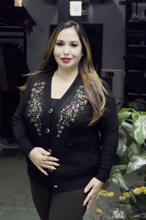 Floral V-Neck Knit Cardigans 🌸🧥 – Purple, Black & Beige Variants with Button Closure & Boutique Styling