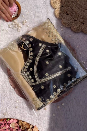Royal Black Golden Heavy Embroidered Designer Blouse