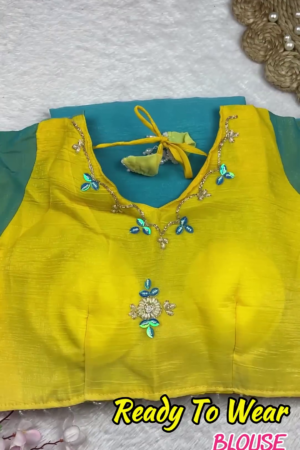 Vibrant Yellow Designer Hand-Embroidered Blouse with Ombre Dupatta Set