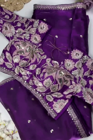 Royal Purple Heavy Embroidered Designer Blouse with Sequin Dupatta Set