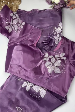 Lilac Orchid Embroidered Designer Blouse with Scalloped Dupatta Set
