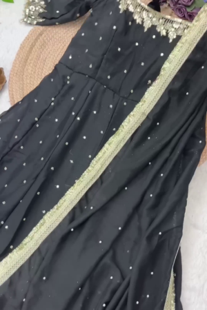 Grand Midnight Black Anarkali with Golden Zari Artistry