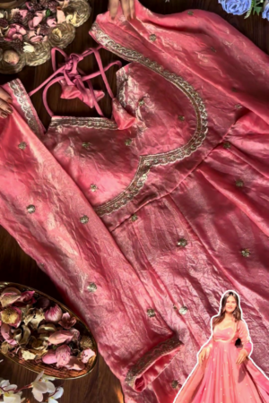 Ethereal Rose Pink Anarkali with Scalloped Zari Artistry