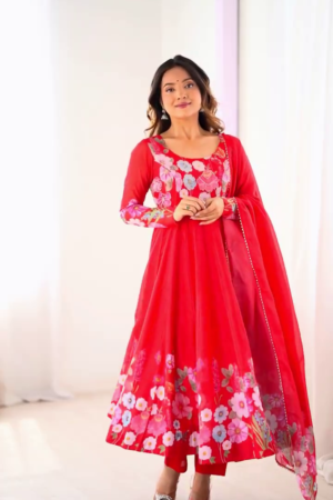Vibrant Crimson Floral Anarkali Set