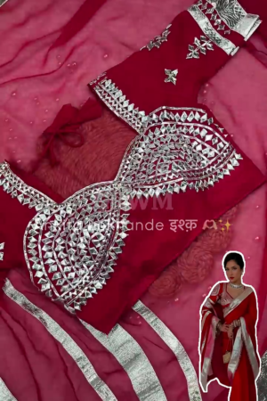Crimson Mirror-Work Heritage Saree Set