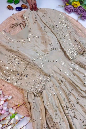Grand Champagne Mirror-Work Anarkali Set