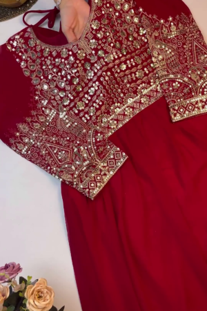 Majestic Ruby Red Anarkali with Concentric Geometric Zari Border