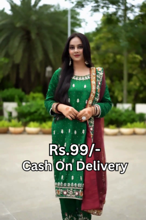 Emerald Heritage Silk Suit with Maroon Contrast
