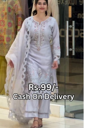 Celestial Pearl Grey Embroidered Organza Suit Set