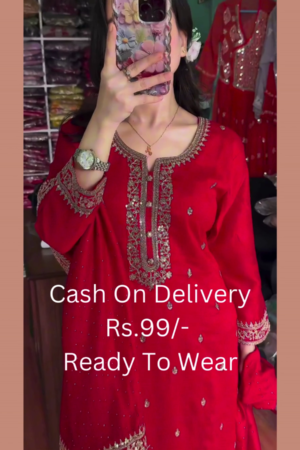 Royal Crimson Silk Suit with Zardosi Artistry