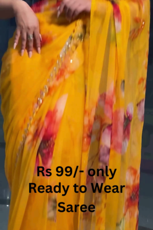 Golden Sunburst Floral Chiffon Saree