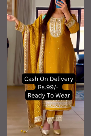 Sun-Drenched Mustard Silk Suit with Ornate Zardosi Borders