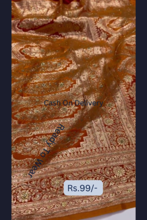 Heritage Gold Zari Saree in Burnished Orange