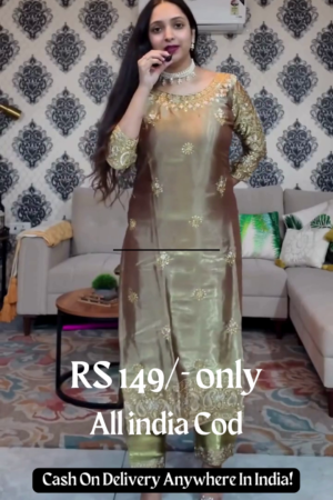 Golden Sage Silk Suit with Zardozi Embroidery