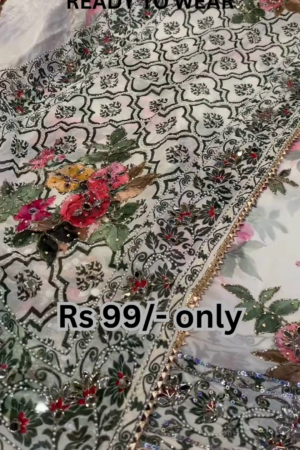 Artisanal White Floral Saree with Gilded Lace Edging