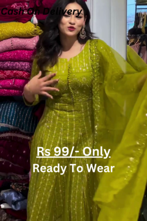 Olive Radiance: Embroidered Anarkali Suit Set
