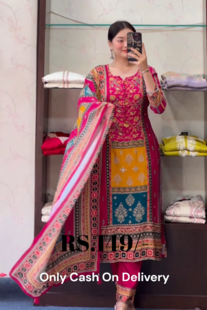 Royal Magenta Multi-Color Printed Suit Set