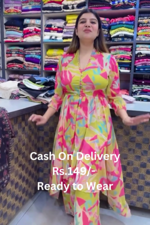 Abstract Floral High-Low Anarkali Gown