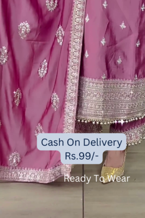 Lavender Grace: Embroidered Silk Suit Set