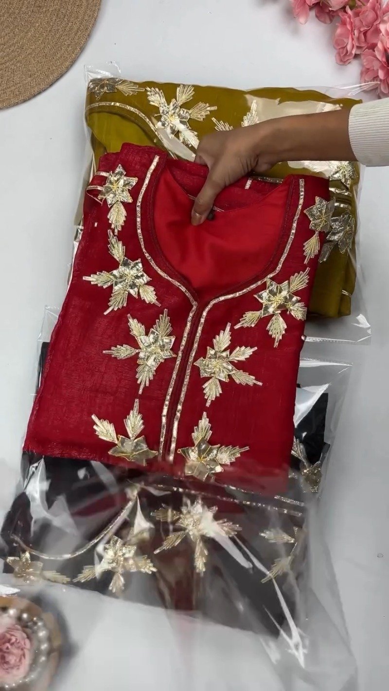 Elegant Gota Patti Embroidered Chanderi Kurta Set β Available in Midnight Black, Mustard Yellow & Crimson Red - Image 2