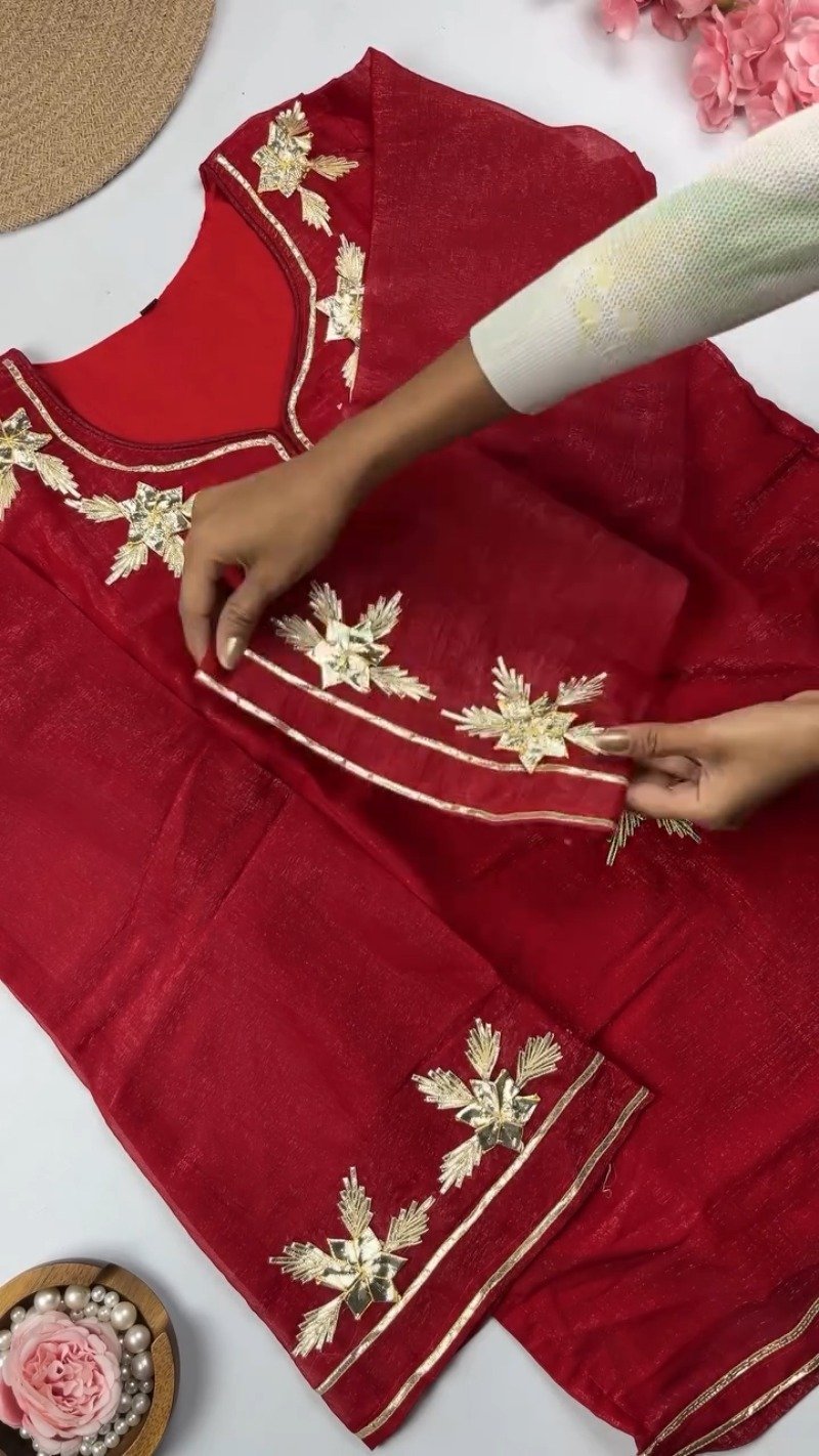 Elegant Gota Patti Embroidered Chanderi Kurta Set β Available in Midnight Black, Mustard Yellow & Crimson Red - Image 3