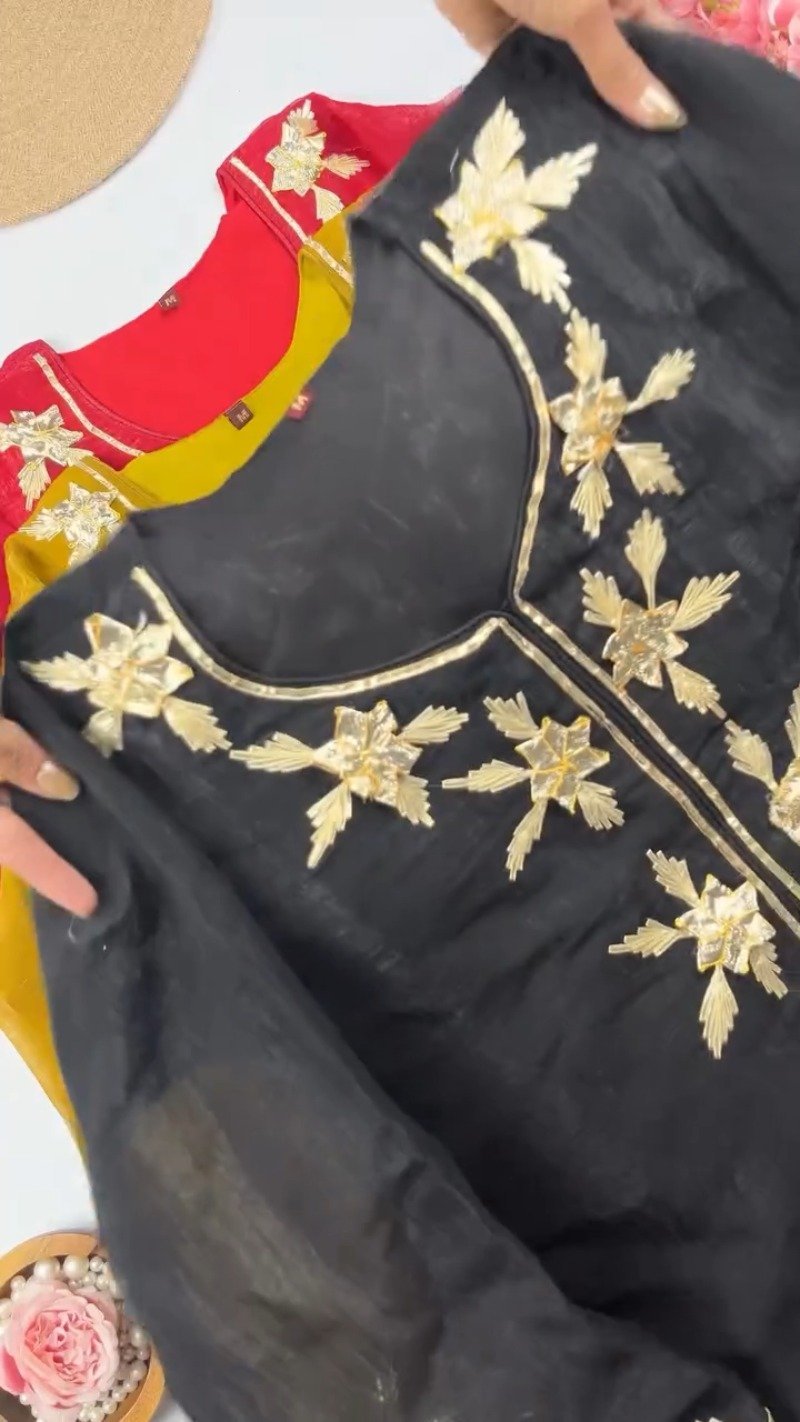 Elegant Gota Patti Embroidered Chanderi Kurta Set β Available in Midnight Black, Mustard Yellow & Crimson Red - Image 4