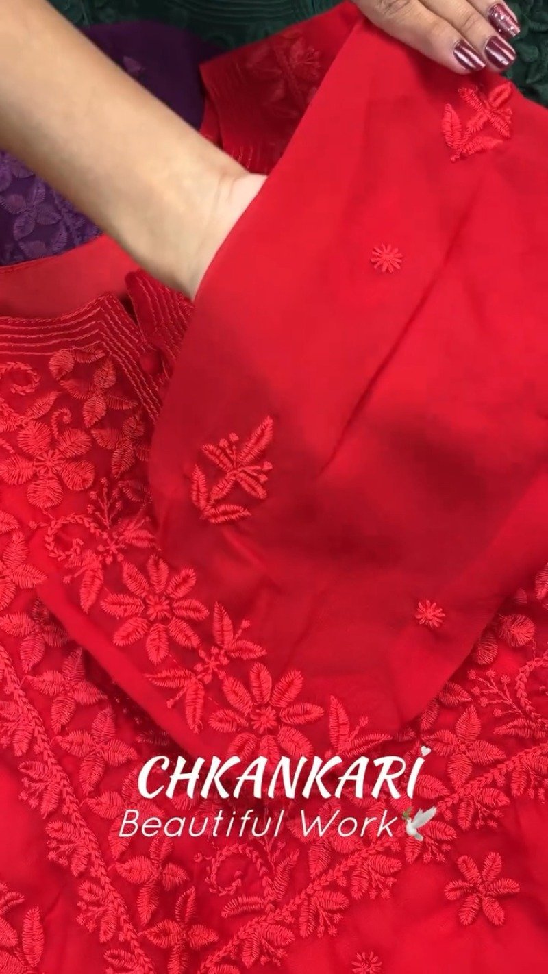 Chikankari Floral Embroidered Kurta Set β Available in Emerald Green, Scarlet Red & Midnight Black - Image 4